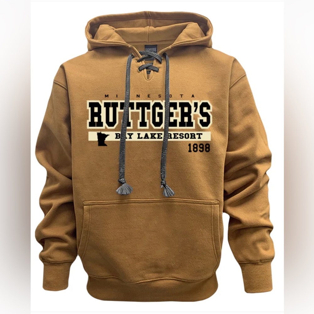 🎣 RUTTGER’S BAY LAKE RESORT MINNESOTA HOODIE Sweatshirt UniSex NUTMEG Sz XL NWOT